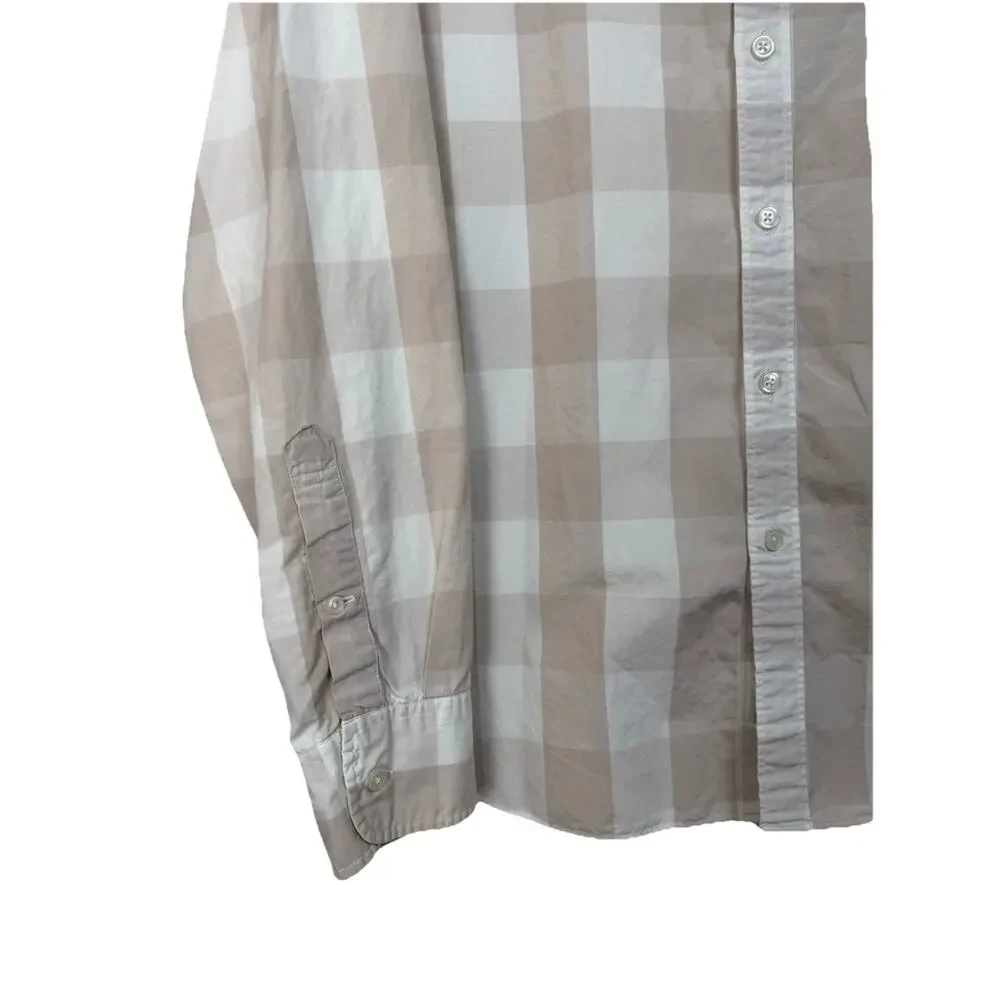 J. Crew Men's Button Up Shirt Sz‎ M (15-15 1/2) Long Sleeves Tan Ivory Plaid